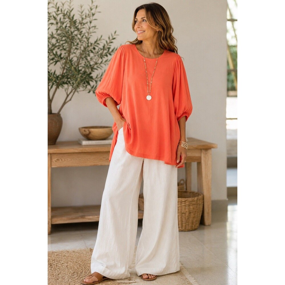 Chico’s Orange Coral Top Women’s XXL 4 Flowy Dolman Batwing Puff Sleeve New - Picture 13 of 13